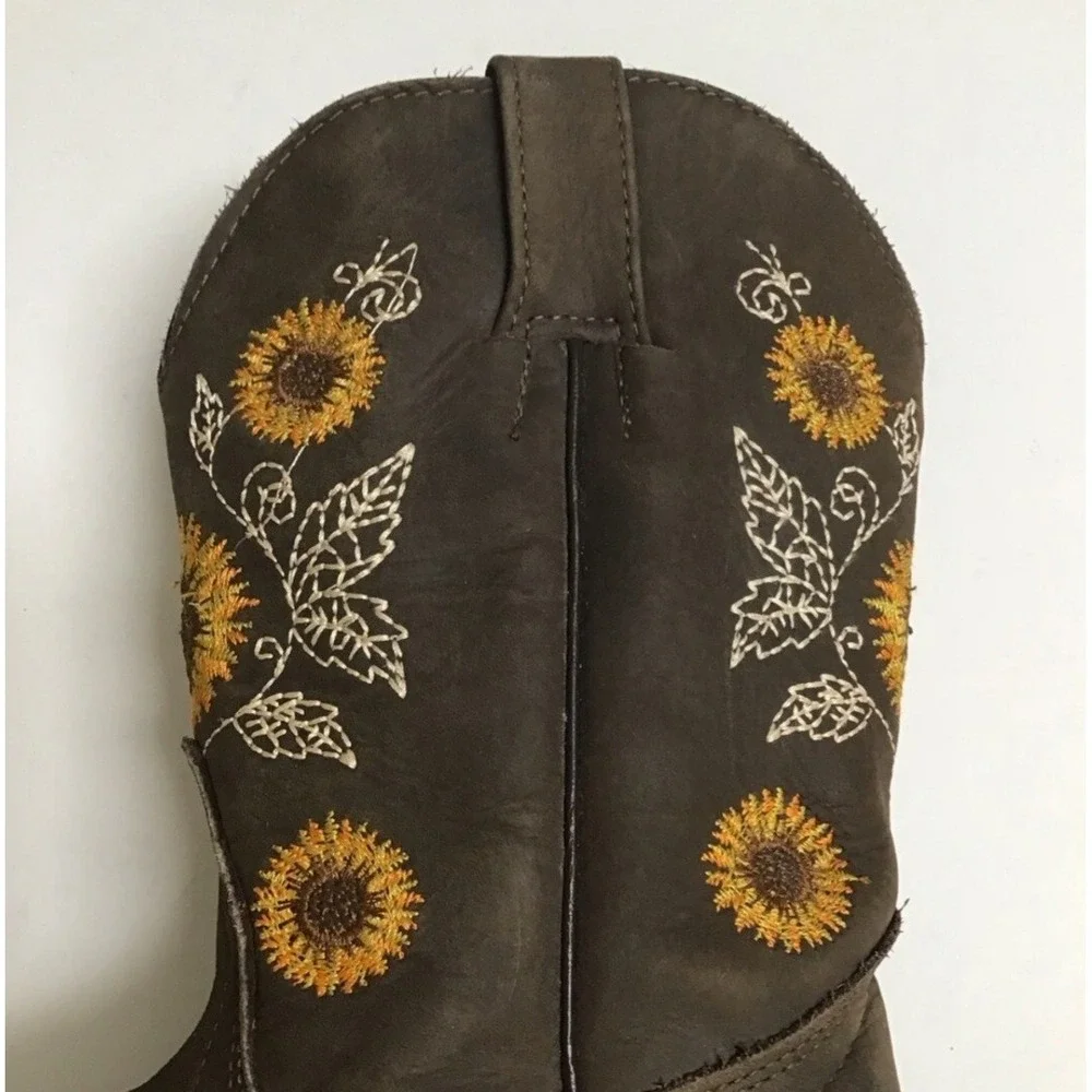 Cowboy Boots Fall Brown Leather Kid Western Size 13 Sunflower Equestrian Girls